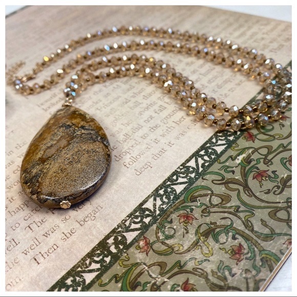 Handmade Stone Jasper & Glass Beaded Long Necklace - Picture 3 of 6